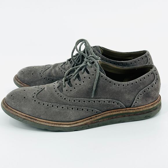 Vintage Y2K Cole Haan Gray Suede Wingtip Brogue Oxford Dress Shoes main image 5